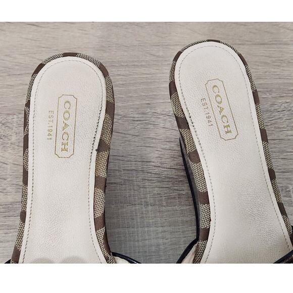 Coach Geri Brown Canvas Patent Leather Wedge 3.5" Heel Sandals Women Size 6.5 B - Picture 7 of 13